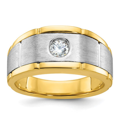 10K Two-Tone Ibgoodman Men'S Polished And Satin Diamond Complete Ring