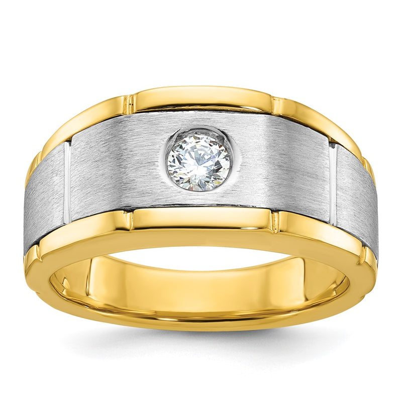 14k Two-tone Gold Men's Polished and Satin 1/4 carat Diamond Complete Ring