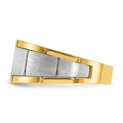 10K Two-Tone Ibgoodman Men'S Polished Satin And Grooved Ring Mounting