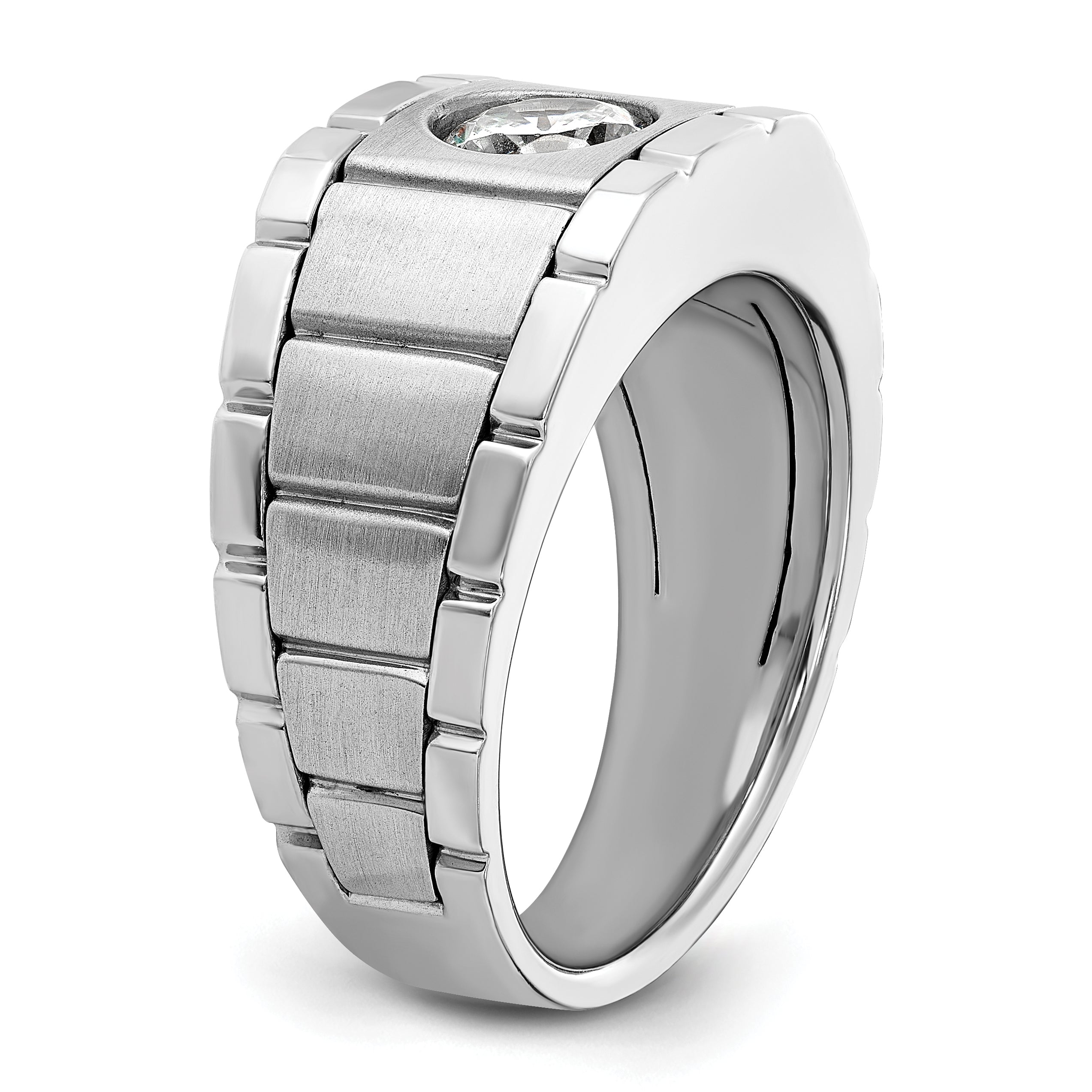 14K White Gold True Origin Ibgoodman 1 Carat Lab Grown Diamond Vs/Si+ G+ Complete Polished And Satin Men'S Ring