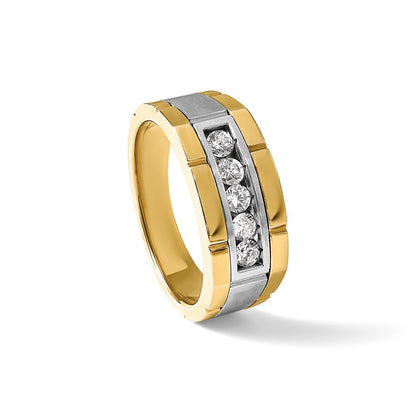 14k Two-tone Two Tone 1/2 Ct. Lab Grown Diamond VS/SI+ G+ Five Stone Polished and Satin Men's Ring