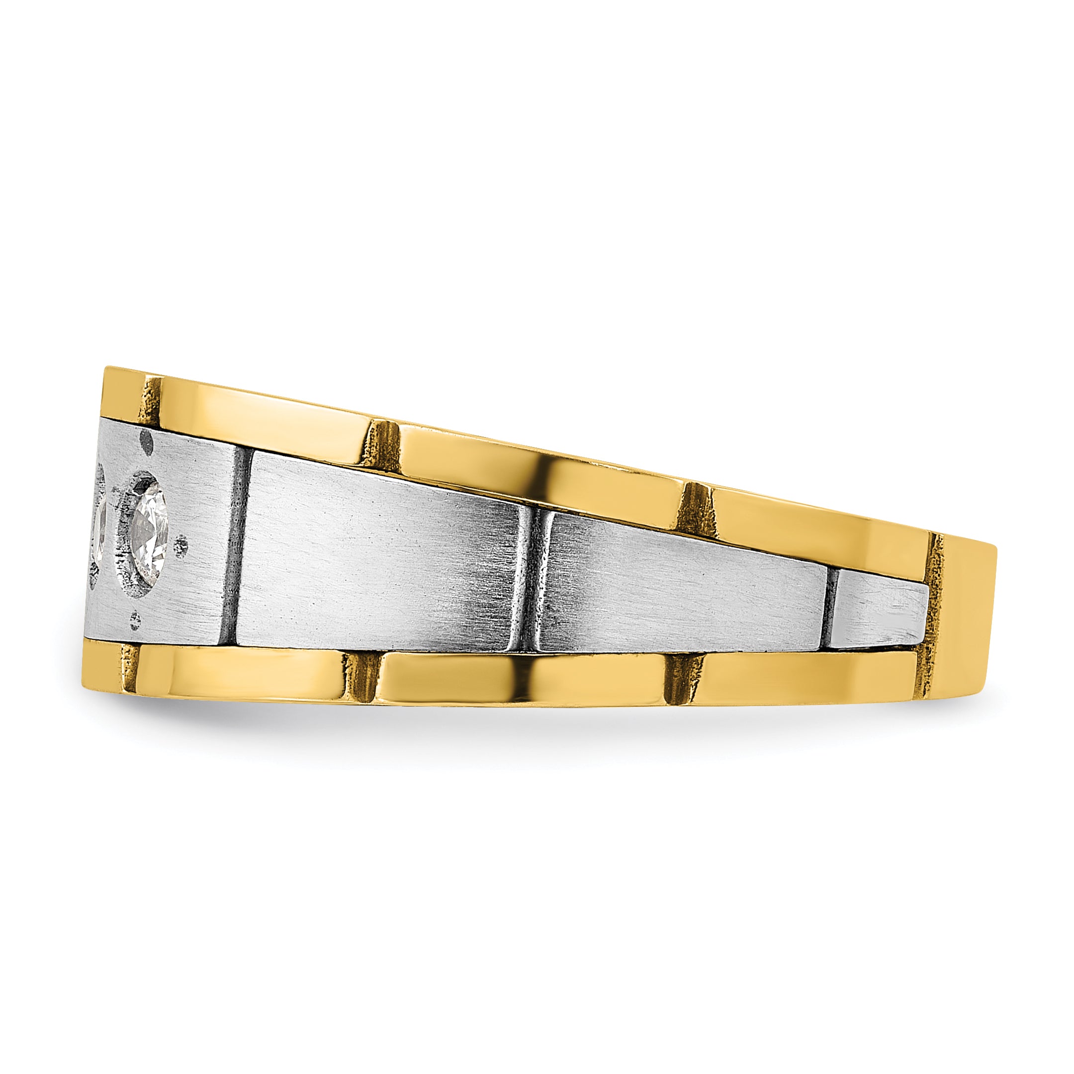 14k Two-tone Gold Men's Polished and Satin 1/4 carat Diamond Complete Ring