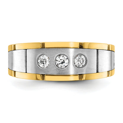14k Two-tone Gold Men's Polished and Satin 1/4 carat Diamond Complete Ring