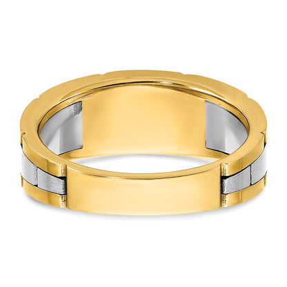 14k Two-tone Gold Men's Polished and Satin 1/4 carat Diamond Complete Ring