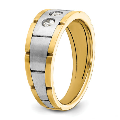 14k Two-tone Gold Men's Polished and Satin 1/4 carat Diamond Complete Ring
