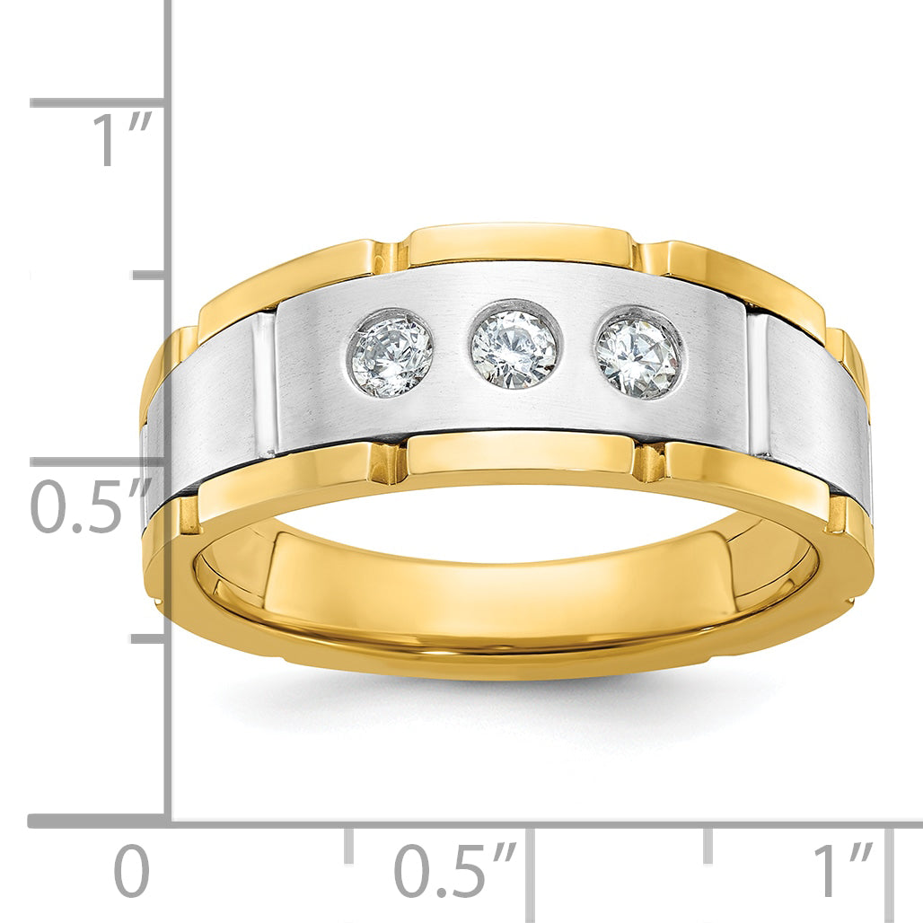 14k Two-tone Gold Men's Polished and Satin 1/4 carat Diamond Complete Ring