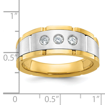 14k Two-tone Gold Men's Polished and Satin 1/4 carat Diamond Complete Ring