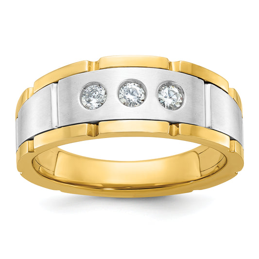 14k Two-tone Gold Men's Polished and Satin 1/4 carat Diamond Complete Ring