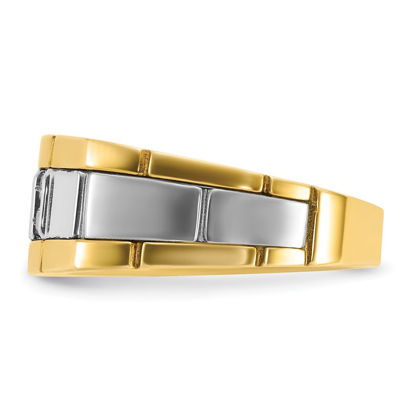 10K Two-Tone Ibgoodman Men'S Polished And Grooved Lab Created Sapphire 1/10 Carat A Quality Diamond Ring