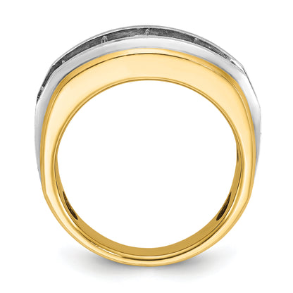 14k Yellow & Rhodium Gold with White Rhodium Men's Satin Finish 2 carat Diamond Complete Ring
