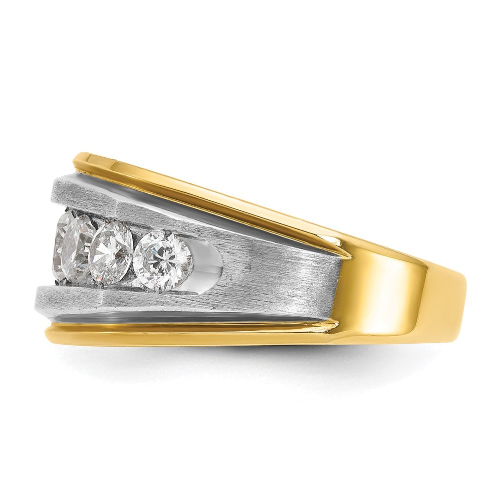 14k Yellow & Rhodium Gold with White Rhodium Men's Satin Finish 2 carat Diamond Complete Ring