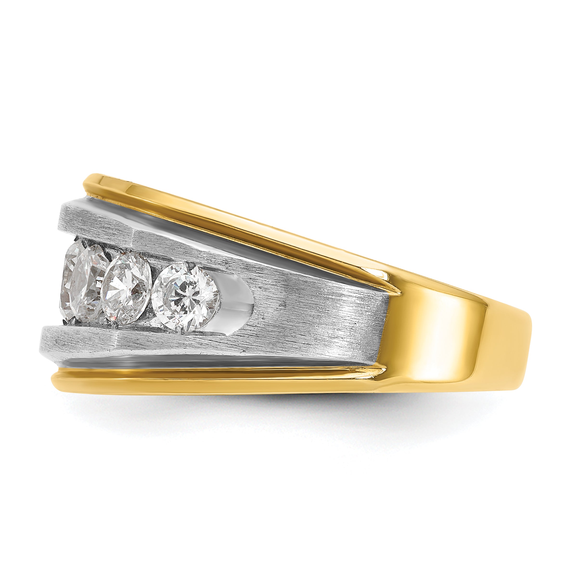 14k Yellow & Rhodium Gold with White Rhodium Men's Satin Finish 2 carat Diamond Complete Ring