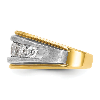 14k Yellow & Rhodium Gold with White Rhodium Men's Satin Finish 2 carat Diamond Complete Ring