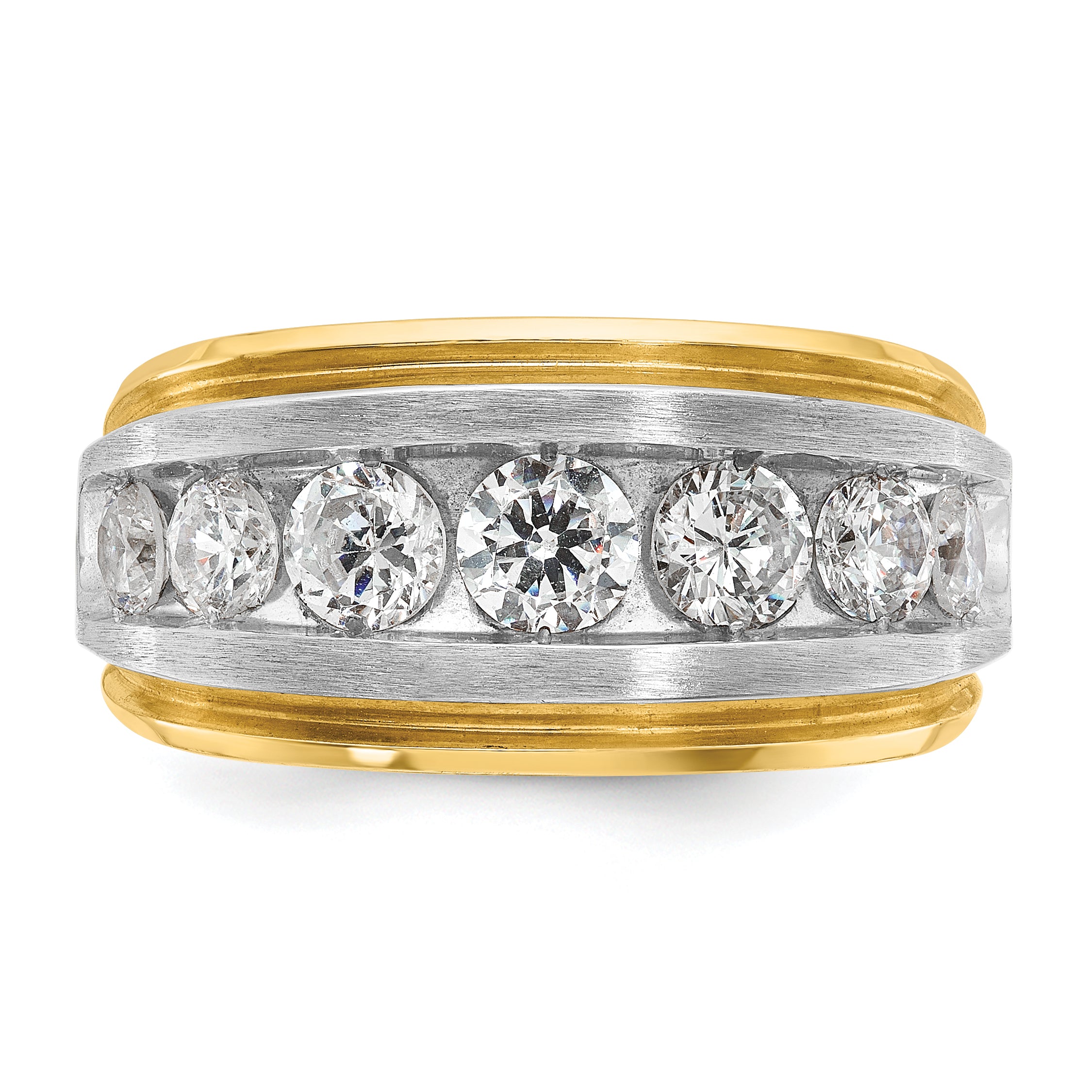 14k Yellow & Rhodium Gold with White Rhodium Men's Satin Finish 2 carat Diamond Complete Ring