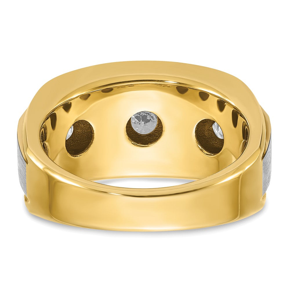 14k Yellow & Rhodium Gold with White Rhodium Men's Satin Finish 2 carat Diamond Complete Ring