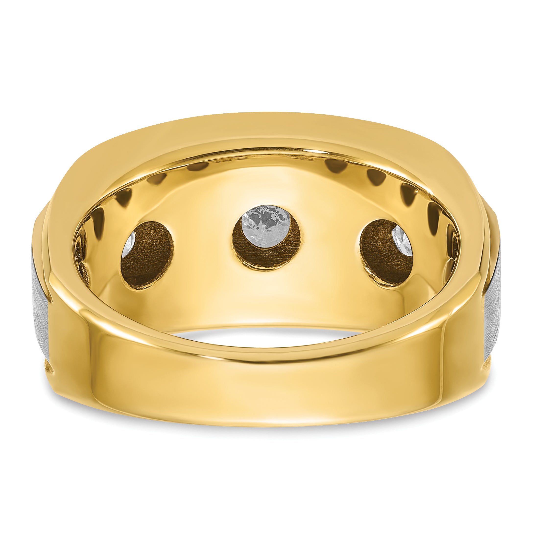 14k Yellow & Rhodium Gold with White Rhodium Men's Satin Finish 2 carat Diamond Complete Ring