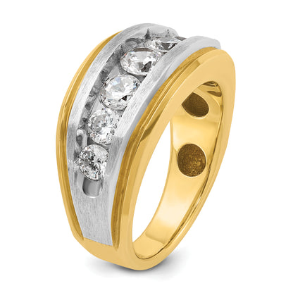 14k Yellow & Rhodium Gold with White Rhodium Men's Satin Finish 2 carat Diamond Complete Ring