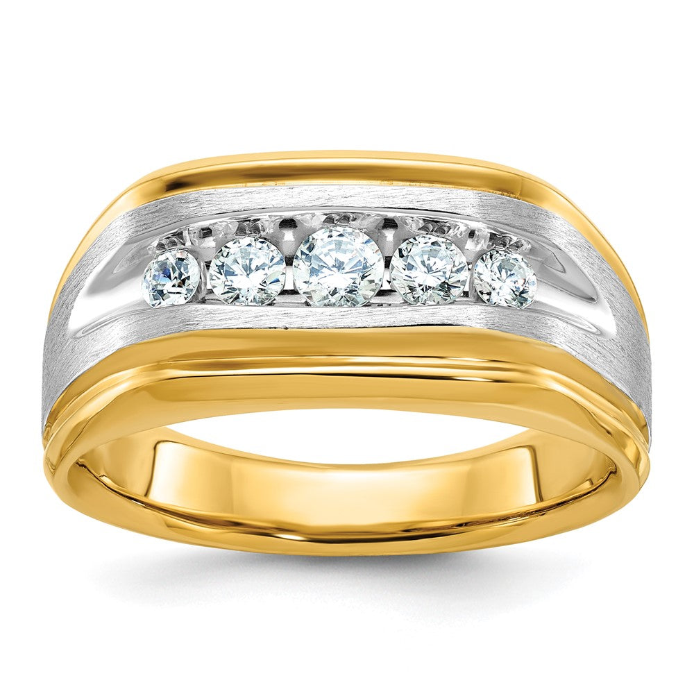 14k Two-tone  Two Tone 1/2 Ct. Lab Grown Diamond VS/SI+ G+ Five Stone Complete Polished and Satin Men's Ring