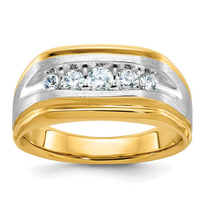 14k Two-tone  Two Tone 1/2 Ct. Lab Grown Diamond VS/SI+ G+ Five Stone Complete Polished and Satin Men's Ring