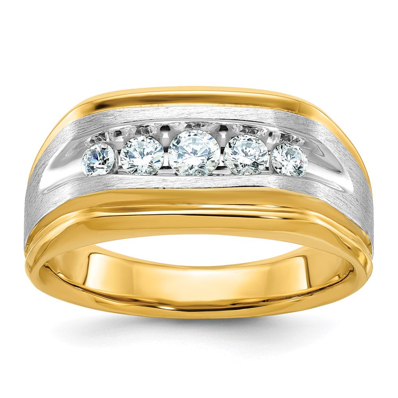 14k Two-tone  Two Tone 1/2 Ct. Lab Grown Diamond VS/SI+ G+ Five Stone Complete Polished and Satin Men's Ring