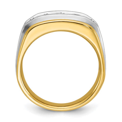 10K Two-Tone Ibgoodman Men'S Polished Satin And Grooved 5-Stone 1 Carat A Quality Diamond Ring