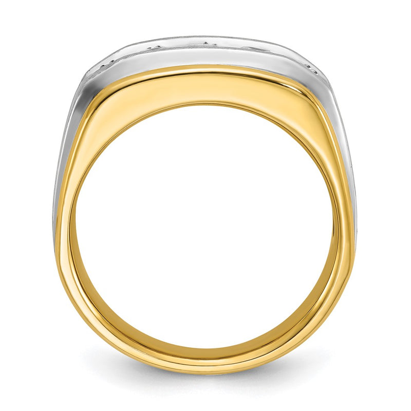 10K Two-Tone Ibgoodman Men'S Polished Satin And Grooved 5-Stone 1 Carat A Quality Diamond Ring