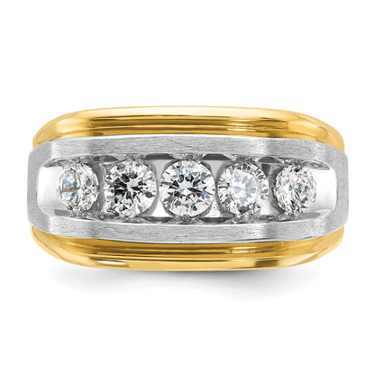 10K Two-Tone Ibgoodman Men'S Polished Satin And Grooved 5-Stone Ring Mounting
