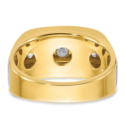 10K Two-Tone Ibgoodman Men'S Polished Satin And Grooved 5-Stone 1 Carat A Quality Diamond Ring