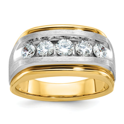 10K Two-Tone Ibgoodman Men'S Polished Satin And Grooved 5-Stone Ring Mounting