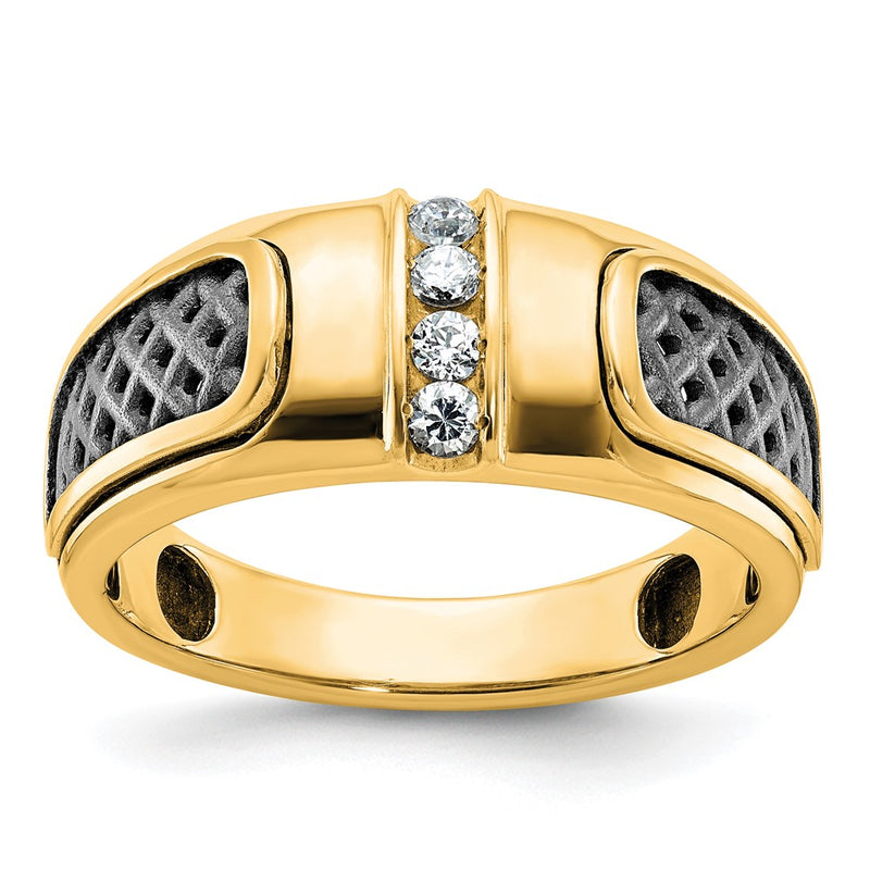 10K Yellow Gold Ibgoodman Men'S W/Black Rhodium Diamond Complete Ring