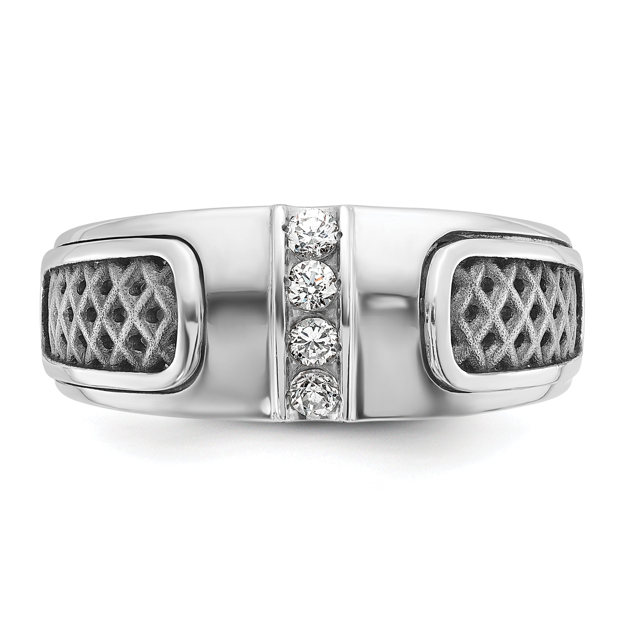 14k White Gold with Black Rhodium Men's 1/5 carat Diamond Complete Ring