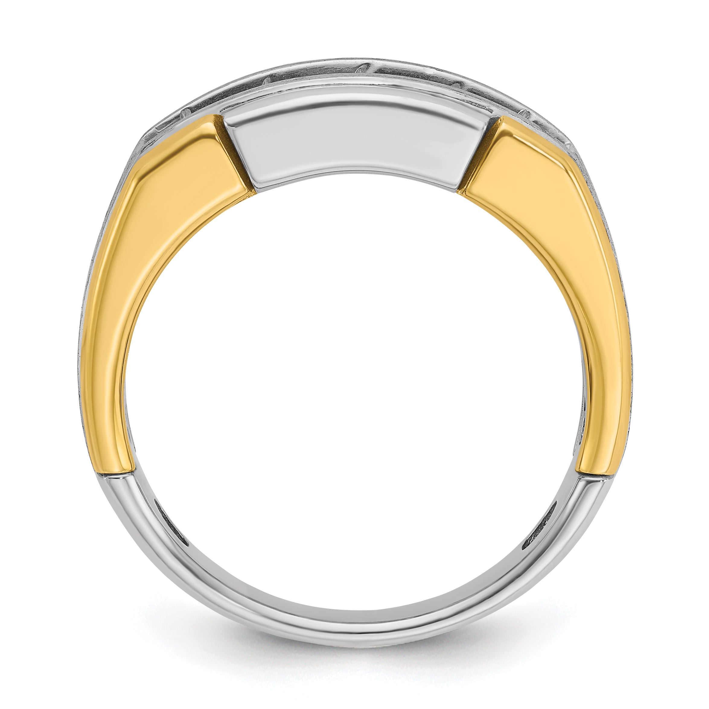 14k Two-tone Gold Men's Polished and Satin 1 carat Diamond Complete Ring