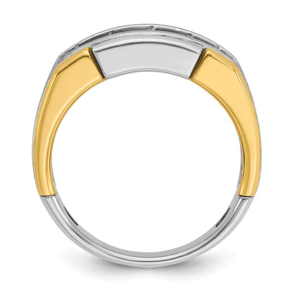 14k Two-tone Gold Men's Polished and Satin 1 carat Diamond Complete Ring