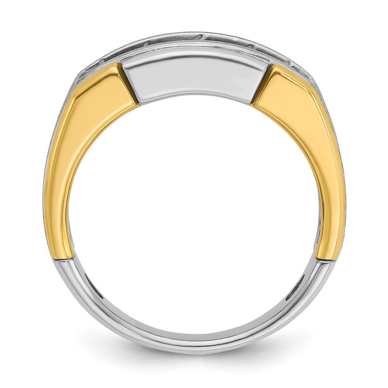 14k Two-tone Gold Men's Polished and Satin 1 carat Diamond Complete Ring