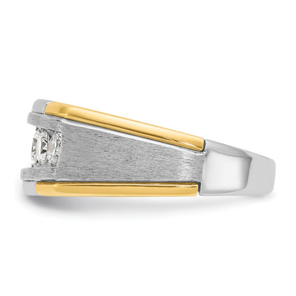14k Two-tone Gold Men's Polished and Satin 1 carat Diamond Complete Ring