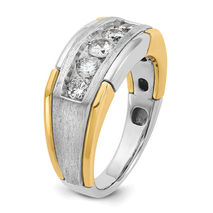 14k Two-tone Gold Men's Polished and Satin 1 carat Diamond Complete Ring