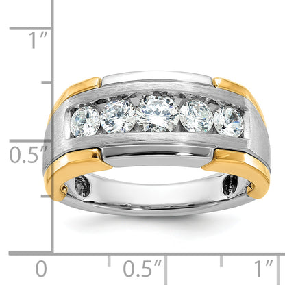 14k Two-tone Gold Men's Polished and Satin 1 carat Diamond Complete Ring