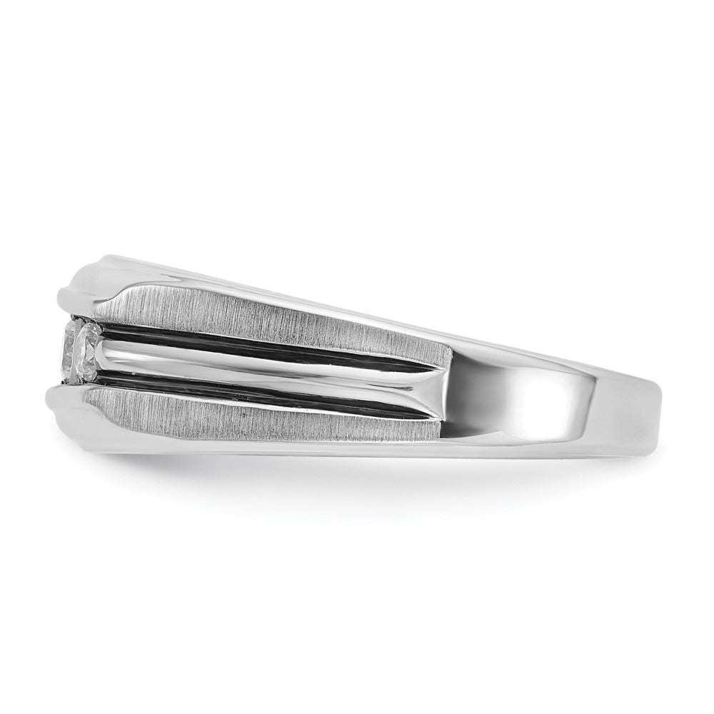 10K White Gold Ibgoodman With Black Rhodium Men'S Polished Satin And Grooved 5-Stone 1/2 Carat A Quality Diamond Ring