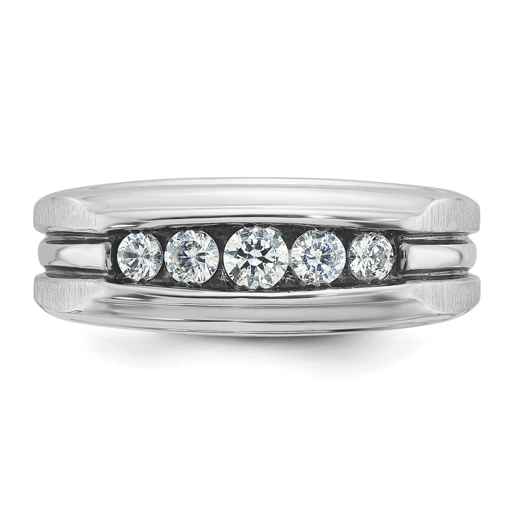 10K White Gold Ibgoodman With Black Rhodium Men'S Polished Satin And Grooved 5-Stone 1/2 Carat A Quality Diamond Ring