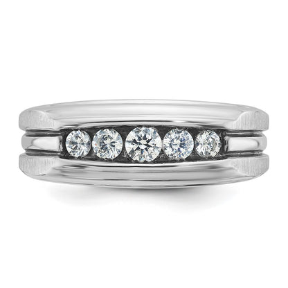 10K White Gold Ibgoodman With Black Rhodium Men'S Polished Satin And Grooved 5-Stone 1/2 Carat A Quality Diamond Ring