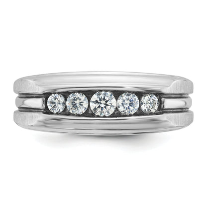 10K White Gold Ibgoodman With Black Rhodium Men'S Polished Satin And Grooved 5-Stone 1/2 Carat A Quality Diamond Ring