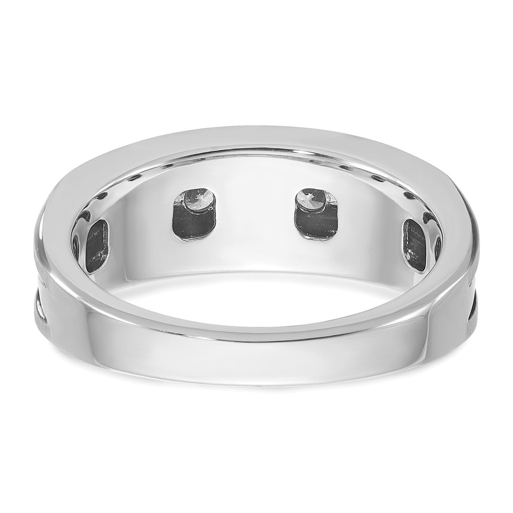 10K White Gold Ibgoodman With Black Rhodium Men'S Polished Satin And Grooved 5-Stone 1/2 Carat A Quality Diamond Ring