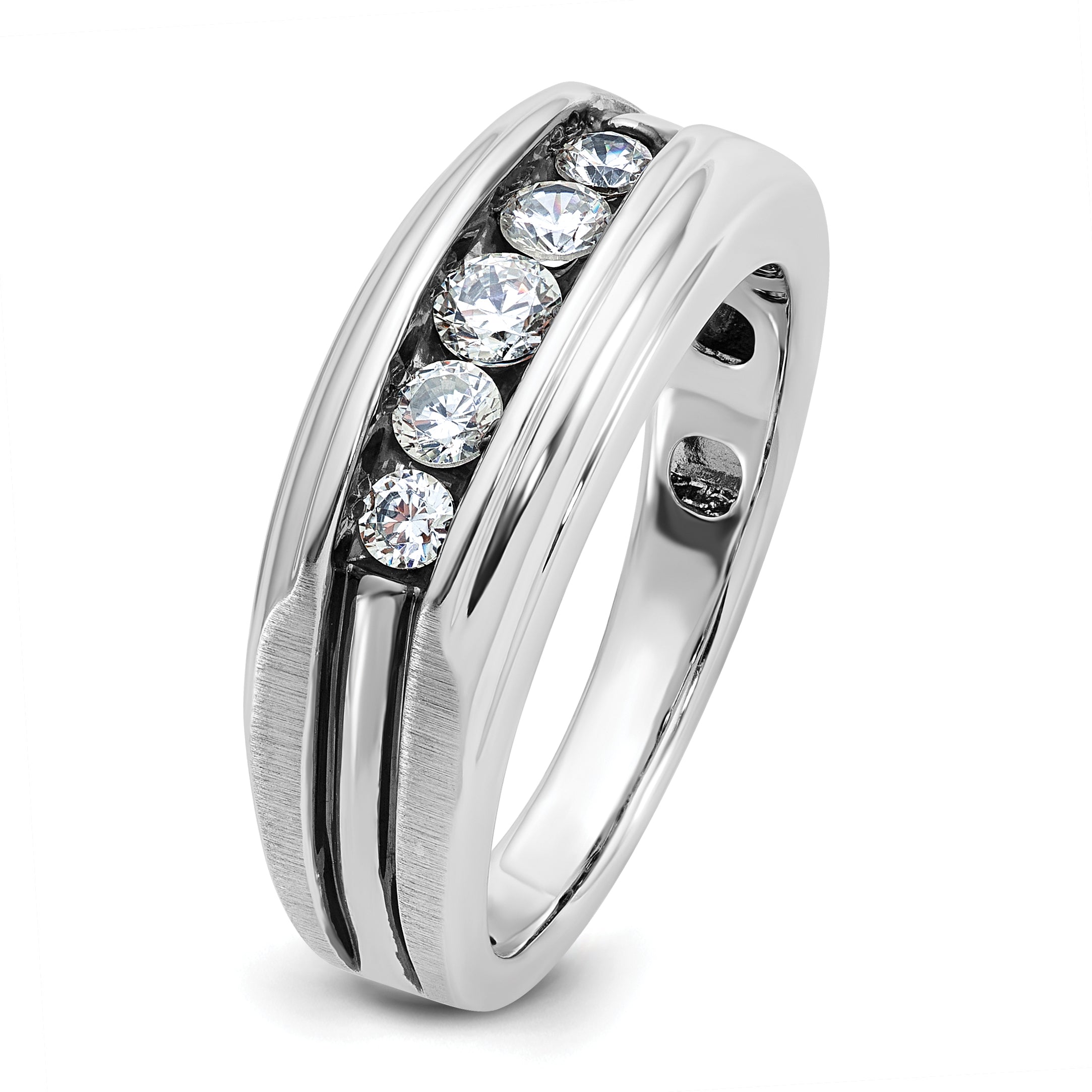 10K White Gold Ibgoodman Men'S Polished Satin And Grooved 5-Stone Ring Mounting
