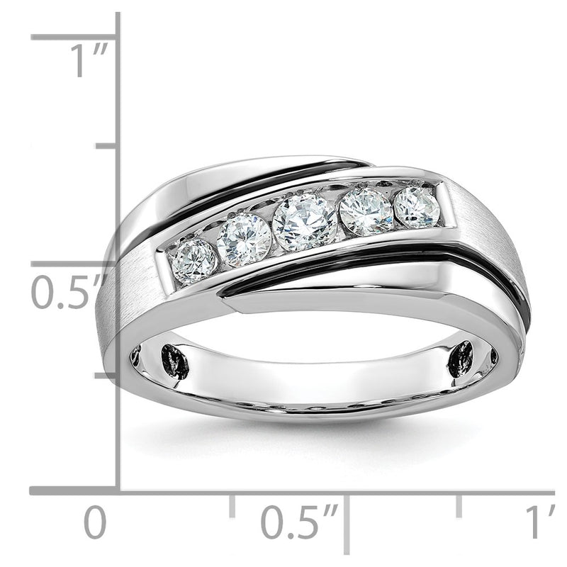 10K White Gold Ibgoodman With Black Rhodium Men'S Polished Satin And Grooved 1/2 Carat A Quality Diamond Ring