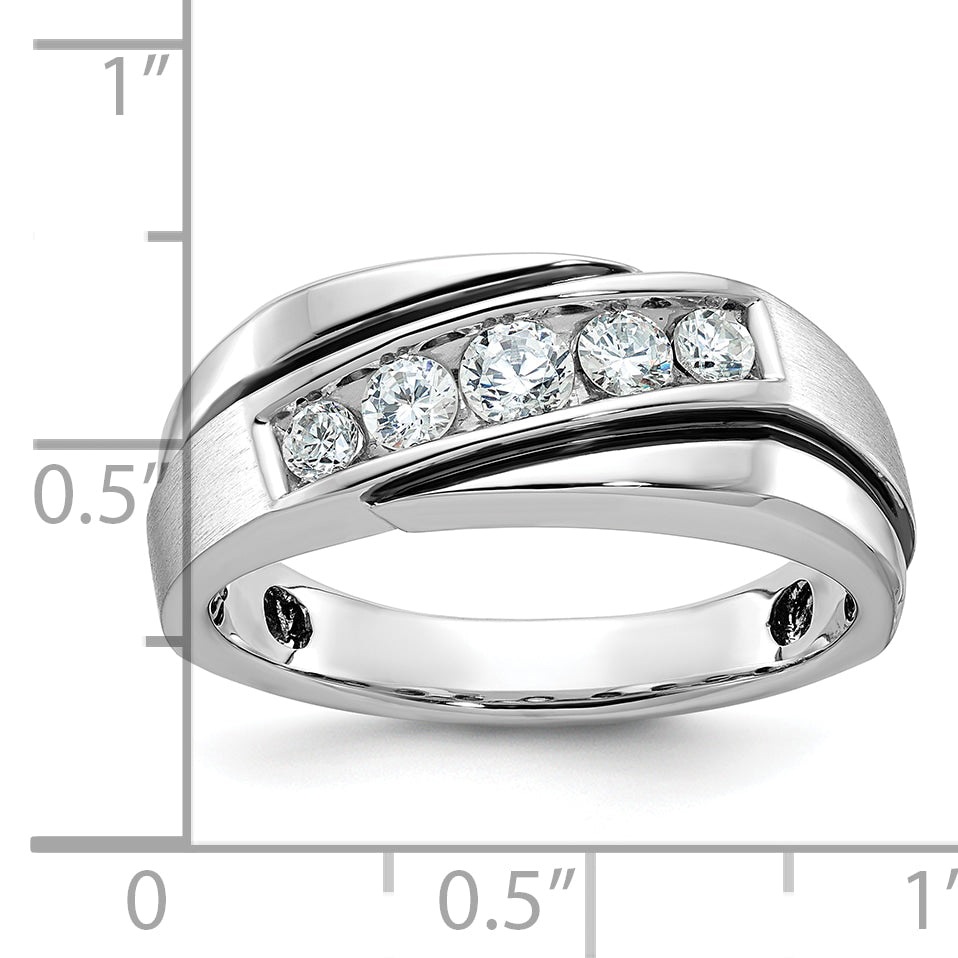 10K White Gold Men'S Polished Satin And Grooved Ring Mounting