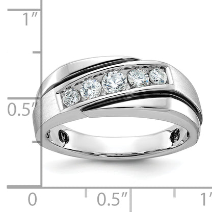 10K White Gold Men'S Polished Satin And Grooved Ring Mounting