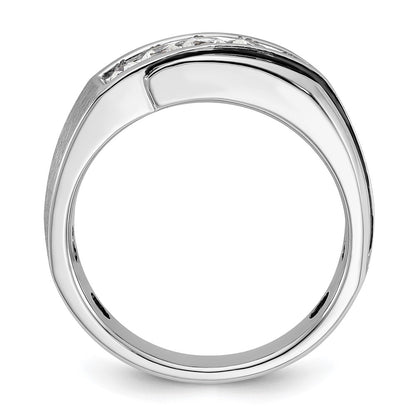 14k White Gold with Black Rhodium 1/2 Ct. Lab Grown Diamond VS/SI+ G+ Complete Polished Satin and Grooved Men's Ring