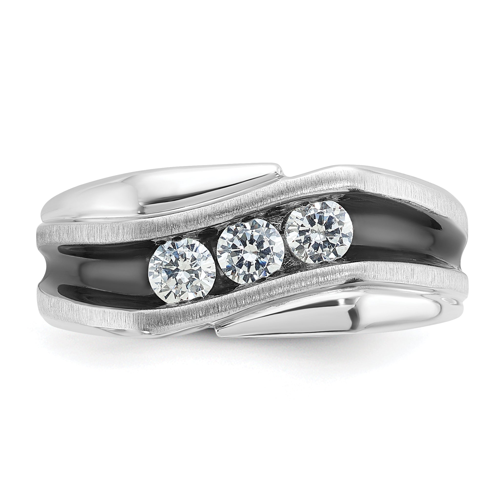 14k White Gold with Black Rhodium Men's Satin 1/2 carat Diamond Complete Ring