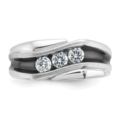 14k White Gold with Black Rhodium Men's Satin 1/2 carat Diamond Complete Ring