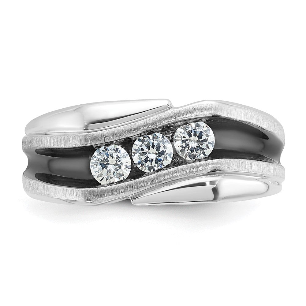14k White Gold with Black Rhodium Men's Satin 1/2 carat Diamond Complete Ring